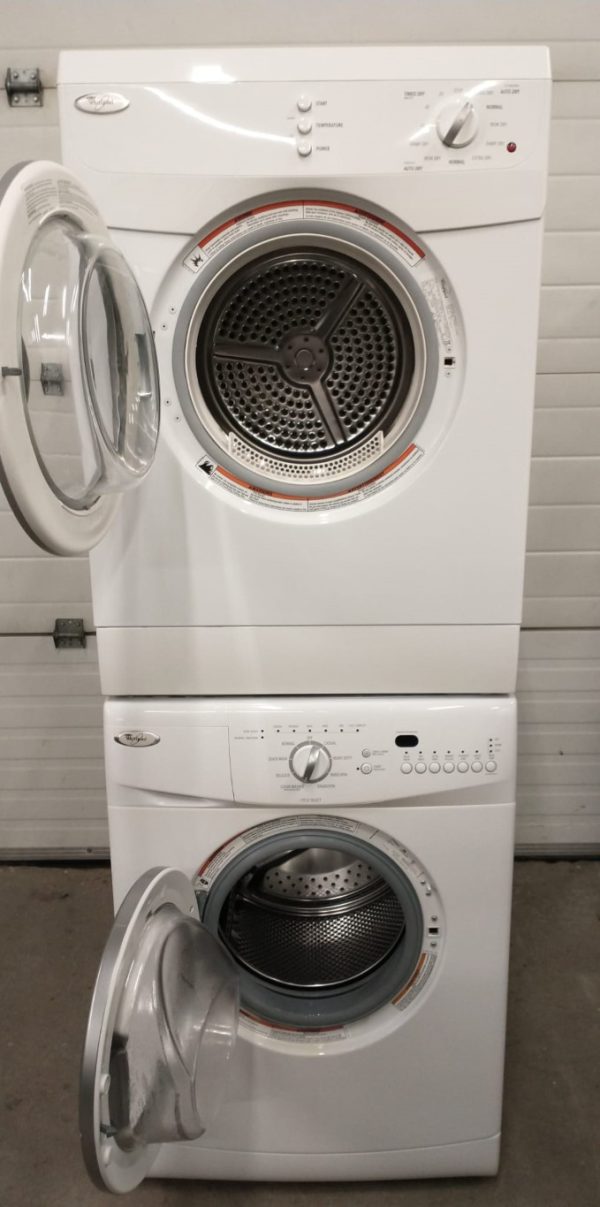 USED SET WHIRLPOOL APPARTMENT SIZE WASHER WFC7500VW2 AND DRYER YWED7500VW