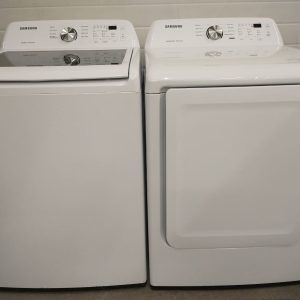 NEW OPEN BOX FLOOR MODEL SET SAMSUNG WASHER WA44A3205AW 5.2 CU.FT AND DRYER DVE45T3200W 7.5 CU 4