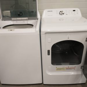 NEW OPEN BOX FLOOR MODEL SET SAMSUNG WASHER WA44A3205AW 5.2 CU.FT AND DRYER DVE45T3200W 7.5 CU 5