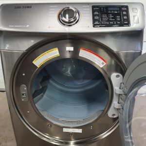 SET SAMSUNG WASHER OPEN BOX WF45M5500AP 5.2 CU.FT AND DRYER USED DV42H5200EP 7.5 CU 7