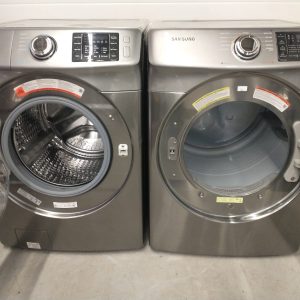 SET SAMSUNG WASHER OPEN BOX WF45M5500AP 5.2 CU.FT AND DRYER USED DV42H5200EP 7.5 CU 8
