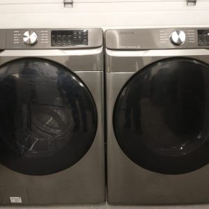 USED LESS THAN 1 YEAR SAMSUNG SET WASHER WF45R6100AP 5.2 CU. FT AND DRYER DVE45T6100PAC 7.5 CU. FT 7