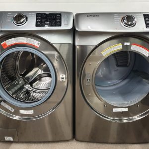 USED SET SAMSUNG WASHER WF45M5500AP 5.2 CU.FT AND DRYER DVE45M5500PAC 7.5 CU 1