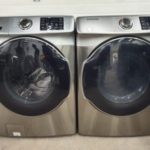 USED SET SAMSUNG WASHER WF45M5500AP 5.2 CU.FT AND DRYER DVE45M5500PAC 7.5 CU 5