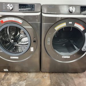 OPEN BOX SAMSUNG SET WASHER WF45R6100AP AND DRYER DVE45T6100PAC 1