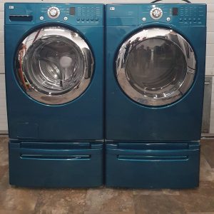 USED LG SET WITH PEDESTALS WASHER WM22331CU AND DRYER DLE3733U 1