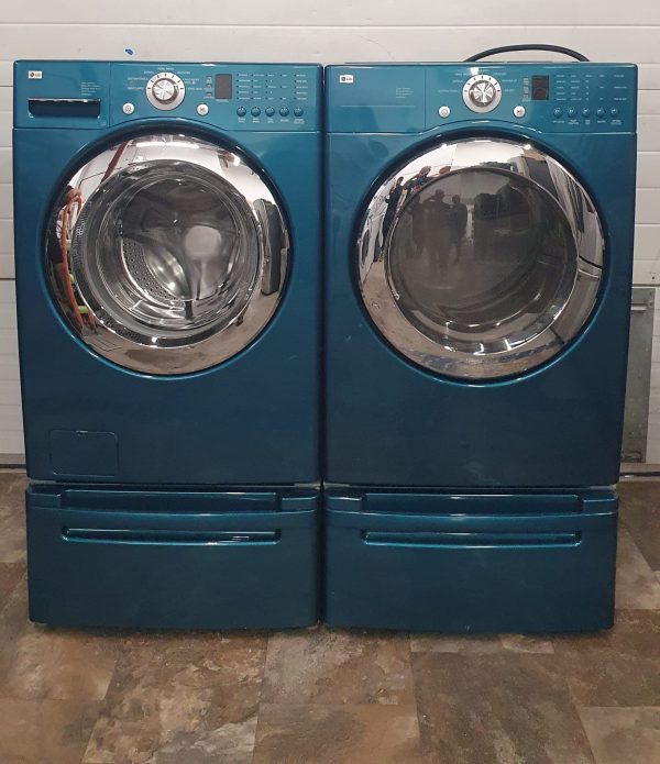 USED LG SET WITH PEDESTALS WASHER WM22331CU AND DRYER DLE3733U