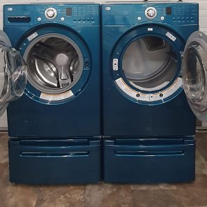 USED LG SET WITH PEDESTALS WASHER WM22331CU AND DRYER DLE3733U 3