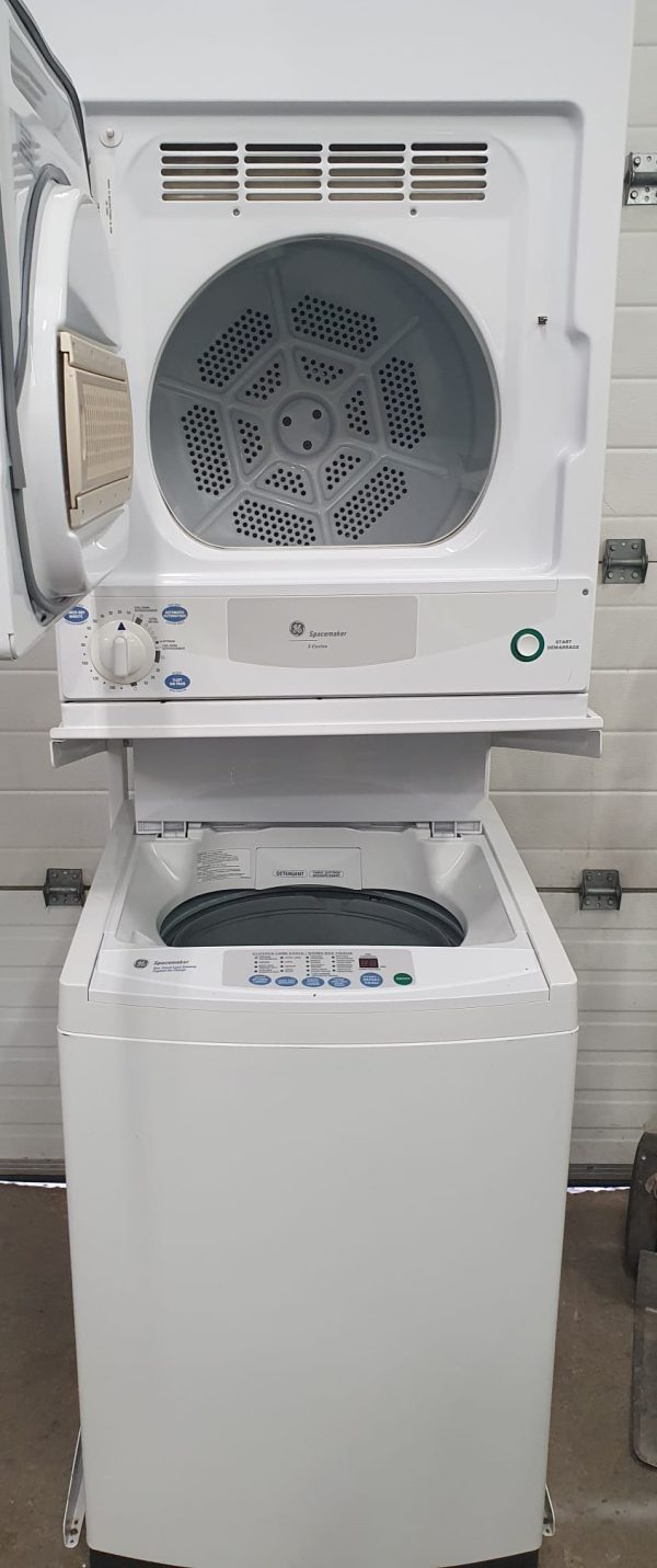 Used GE Space maker Portable Washer GSLP1100A0WW and ELECTRICAL DRYER PSKS333EB0WW 120V APPARTMENT SIZE