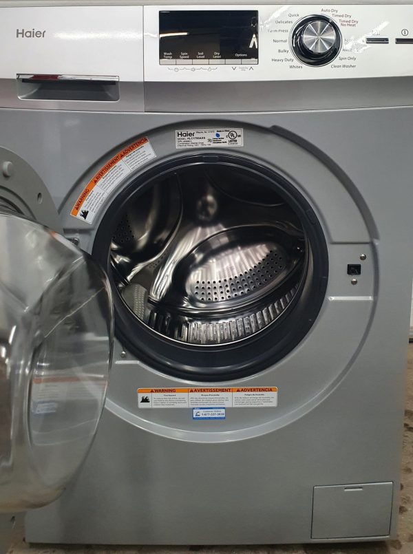 Used Haier 2-in-1 Washer Dryer Set Combo HLC1700A Wash and Dry in the Same Machine Non-Vented Condensing Drying 120V